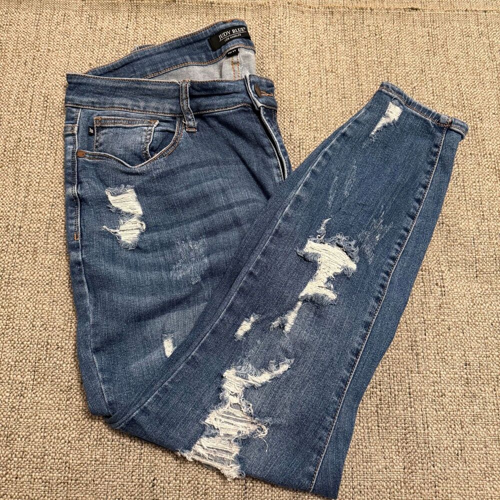 Judy Blue Mid Rise Distressed Skinny Blue Jeans Stretchy Fit 16W